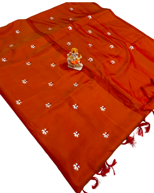 Premium Malai Silk Saree with Prajakta Phool Embroidery Work