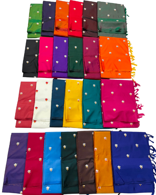 Premium Malai Silk Saree with Prajakta Phool Embroidery Work
