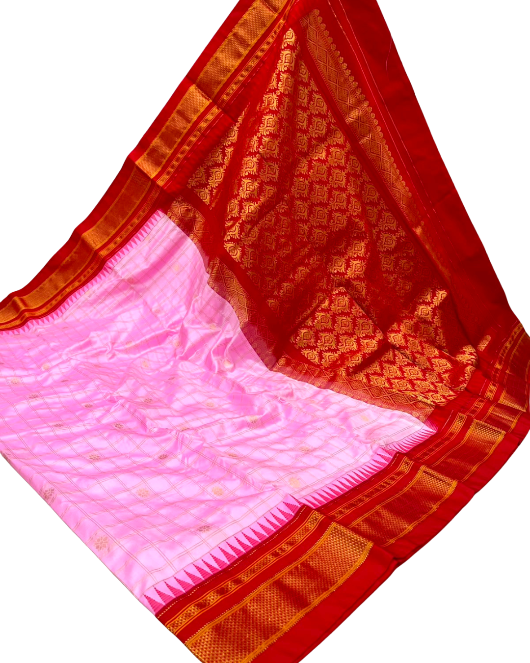 Pure Silk Checks Ilkal Saree | Contrast Blouse & Traditional Weaving