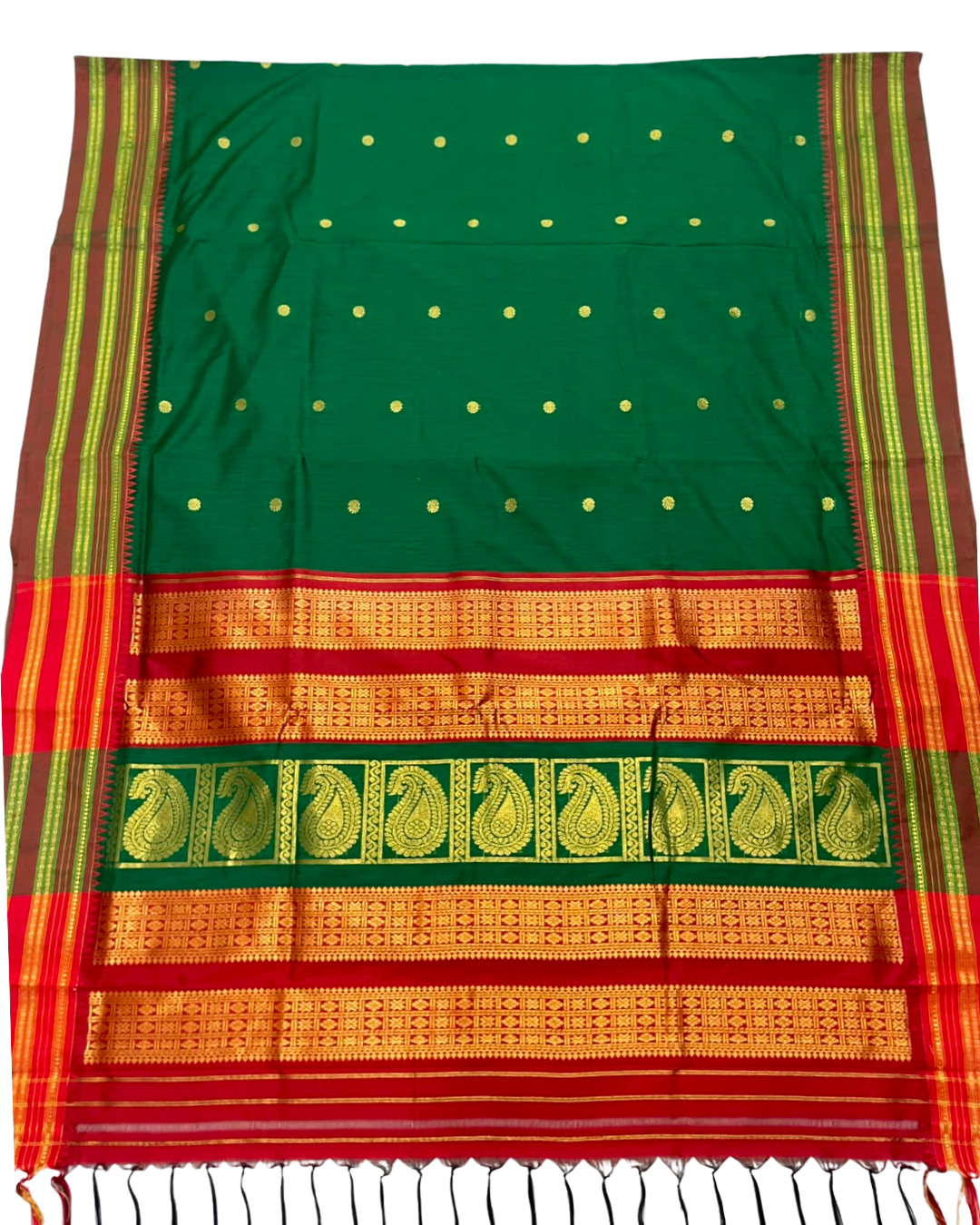 Bestseller Narayanpeth Border Cotton Acrylic Saree With Contrast Meena Pallu