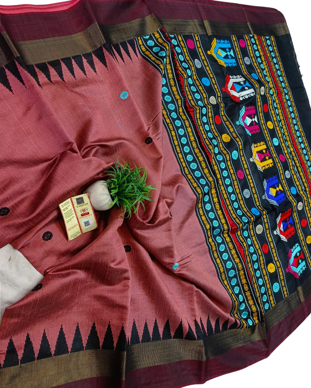 Chhattisgarh Pure Raw Silk Handloom Saree with Temple Border