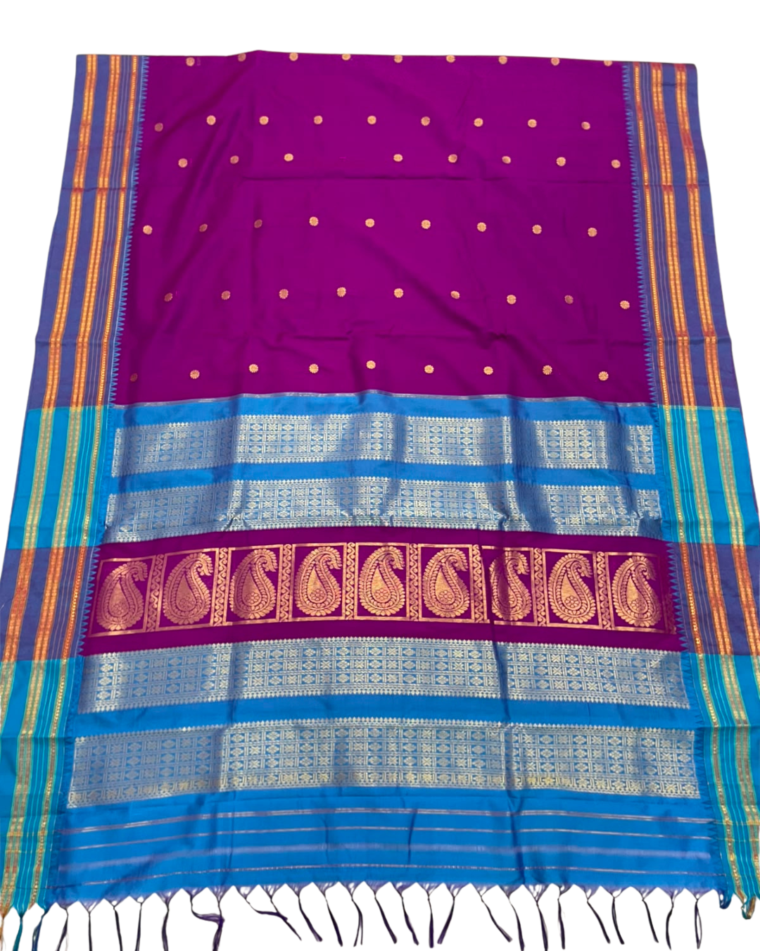 Bestseller Narayanpeth Border Cotton Acrylic Saree With Contrast Meena Pallu