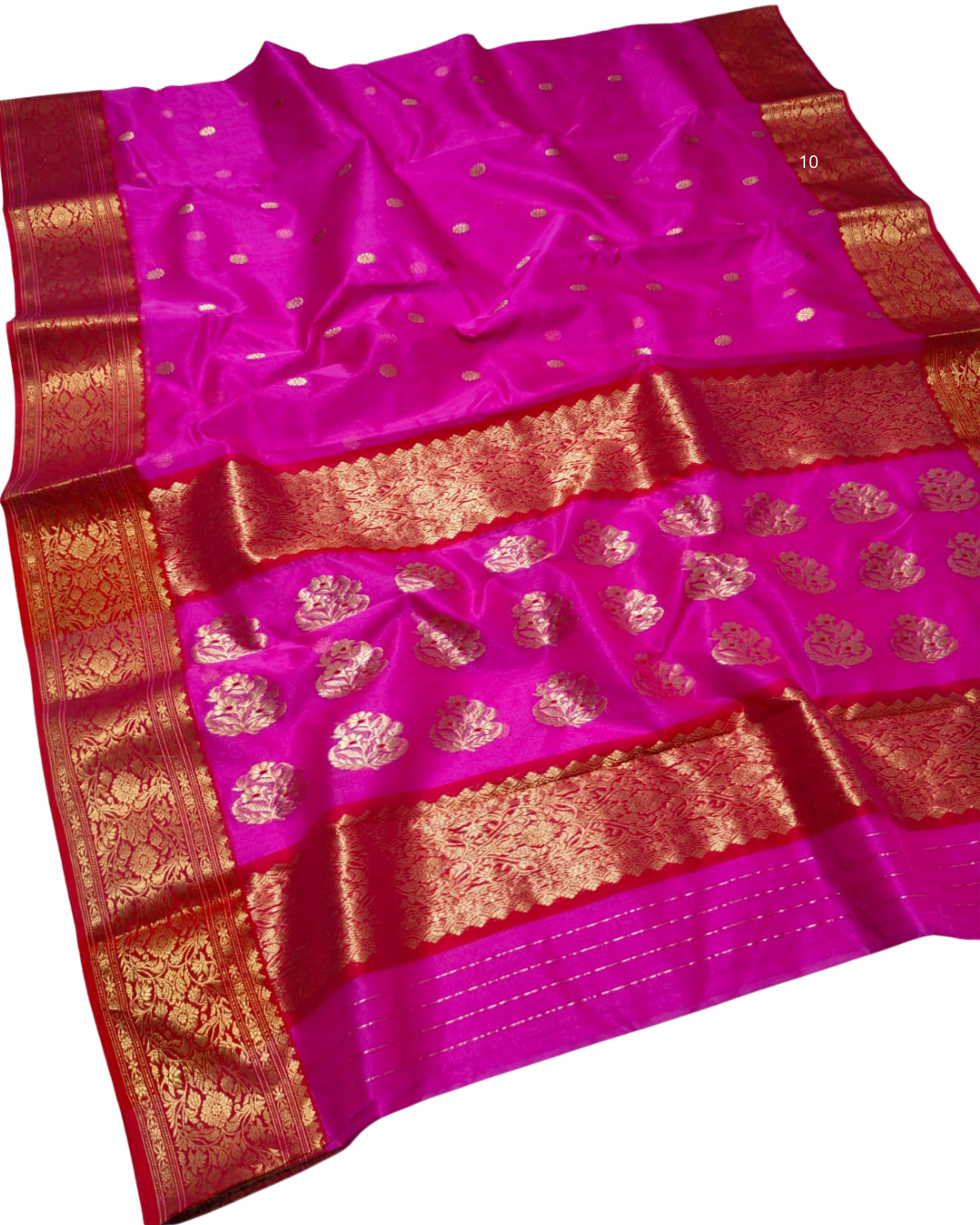 Magenta Pink Katan Silk Nakshi Border Pure Chanderi Silk Handloom Saree