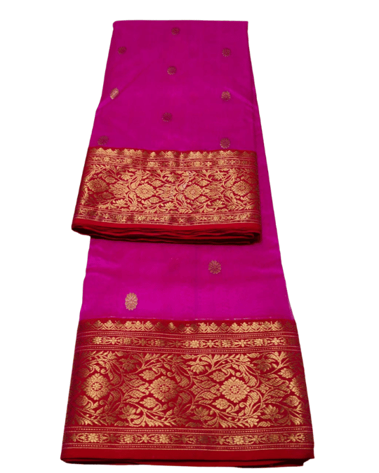Magenta Pink Katan Silk Nakshi Border Pure Chanderi Silk Handloom Saree