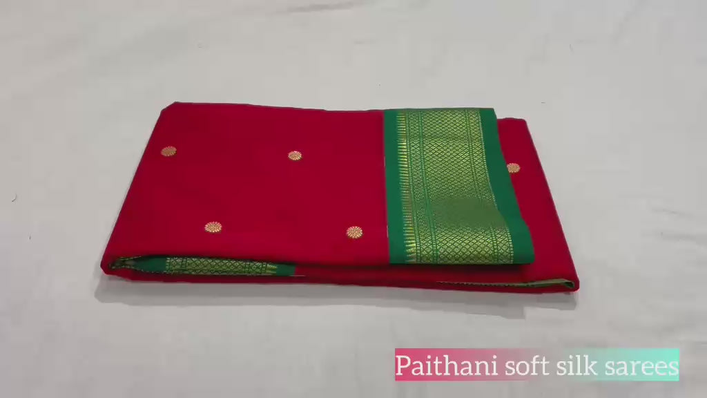 Maharashtra Paithani Soft Silk Saree | Butta Work | Contrast Rich Pallu with Contrast Blouse