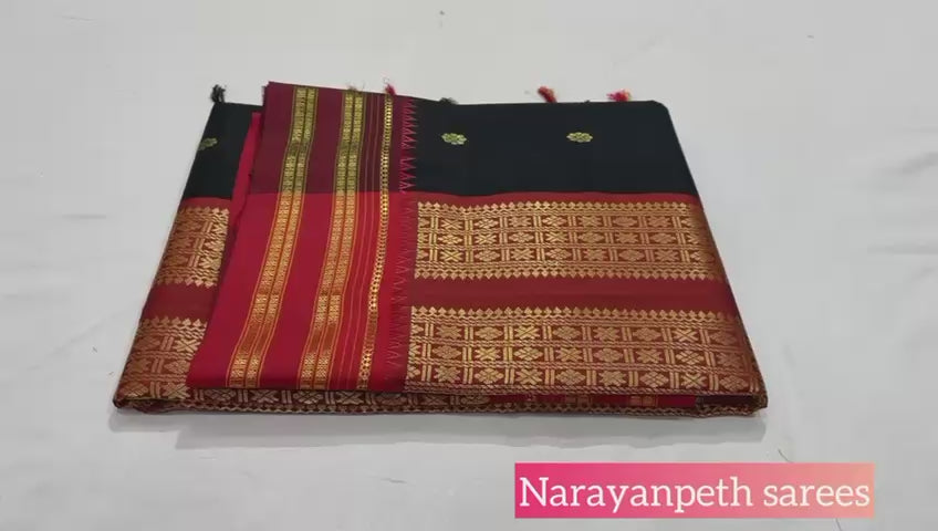 Black Narayanpeth Border Saree With Contrast Meena Rich Pallu