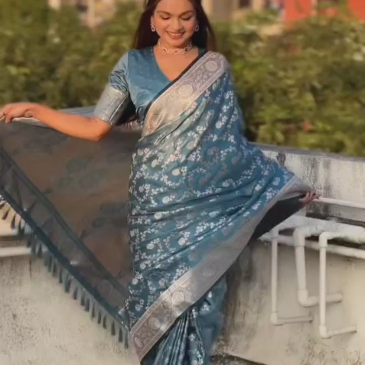 Banarasi Antique Silk Saree Jaal Zari Weaves | Rich Dusty Pastel Elegance