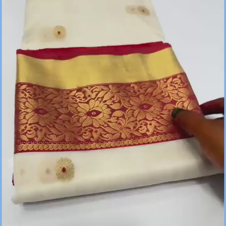 Katan Organza Chanderi Silk Saree with Meenakari & Golden Patela Border