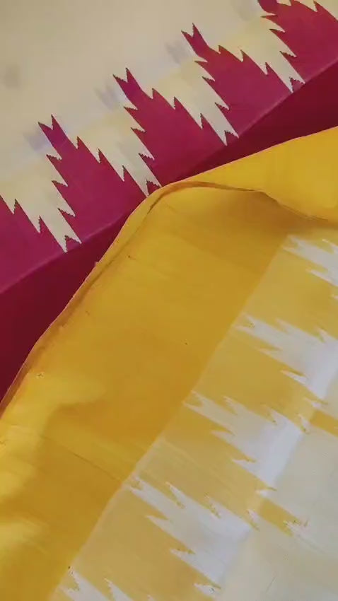 Exclusive White Berhampuri Double Pallu Silk Saree | Ganga Jamuna Border