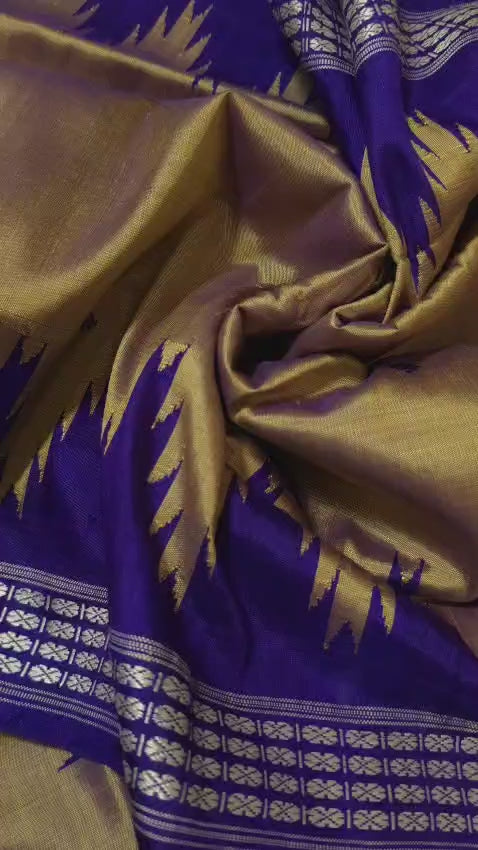 Dual Tone Mustard Gold & Royal Blue — Berhampuri Patta Silk Saree