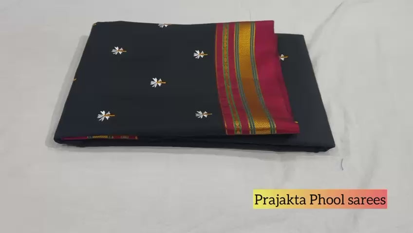 Black Prajakta Phool Ilkal Saree With Kasuti Pallu