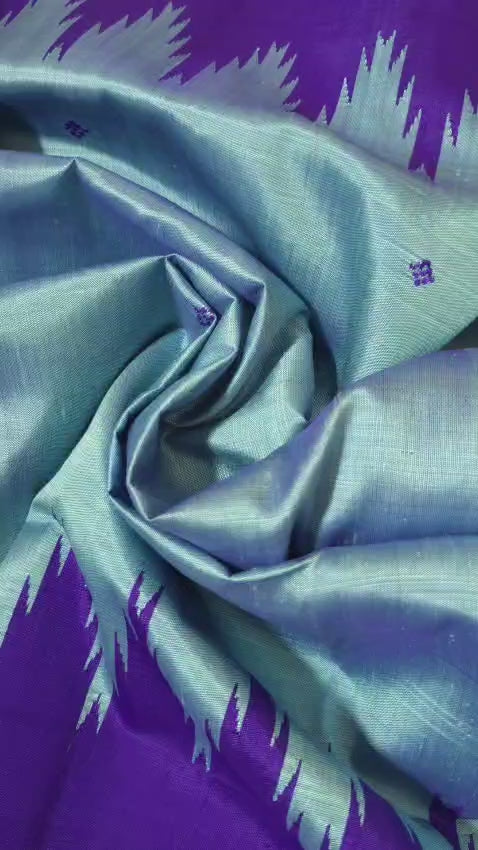 Dual Tone Sky Blue & Royal Blue Double Aanchal — Berhampuri Patta Silk Saree