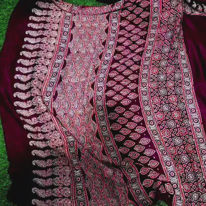 Pure Modal Silk Ajrakh Handblock Printed Saree