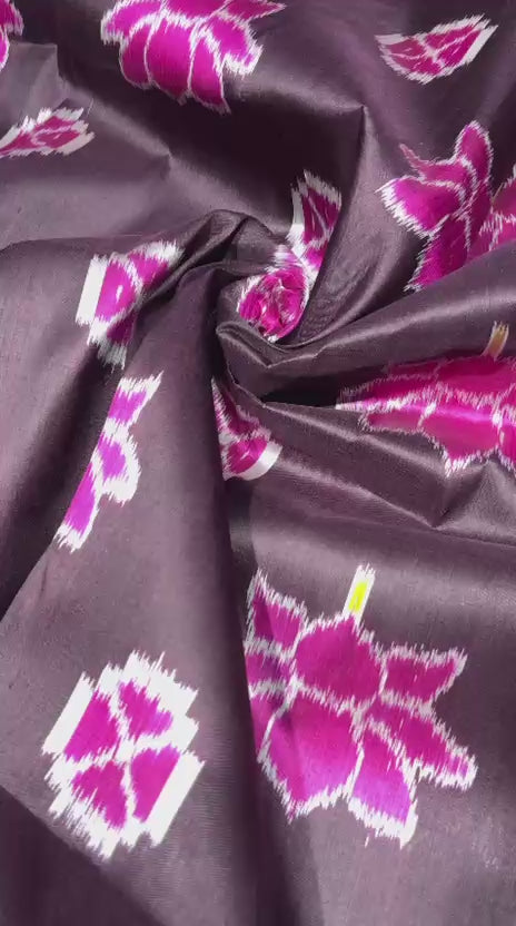 Exclusive Khandua Bandha Silk Saree | 4-Ply | Coffee &amp; Pink | Lotus Motifs