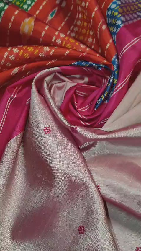 Berhampuri Double Pallu Silk Saree - Authentic Odisha Handloom with Contrast Blouse Piece
