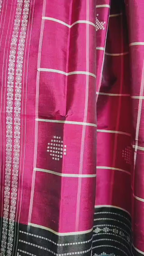Gorgeous Festive Pink Berhampuri Double Pallu Pure Mulberry Silk Saree with Heavy Thread Work