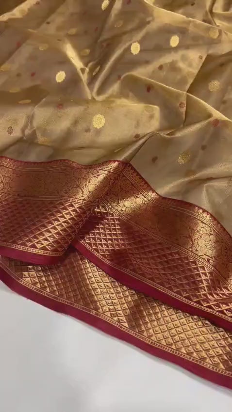 Metallic Gold Katan Silk Tissue Nakshi Border Saree with Designer Pallu
