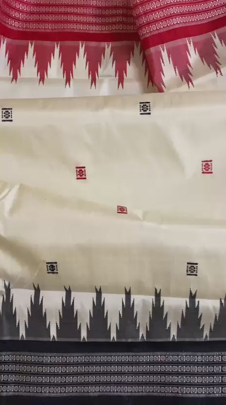Milky White Ganga Jamuna Border Berhampuri Double Aanchal Saree