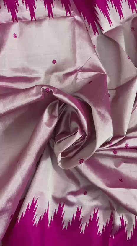 Gorgeous Baby Pink Dual Tone Berhampuri Silk Saree With Rani Pink Border