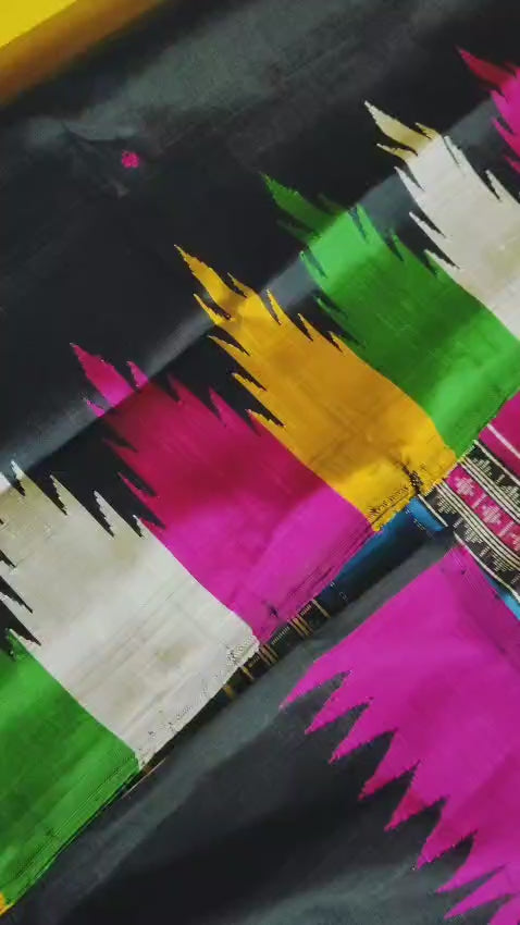 Bestseller Multicolour Phodakumbha Border Berhampuri Double Pallu Pure Silk Saree