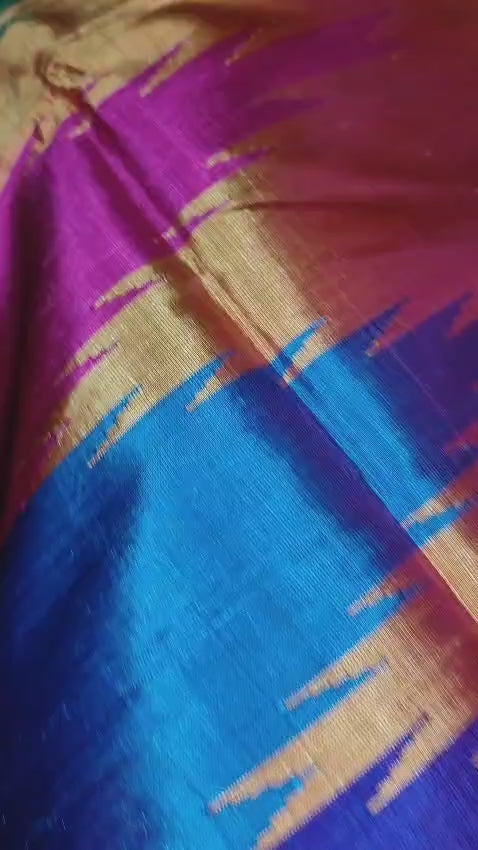 Beautiful Color Combination of Authentic Berhampuri Silk Handloom Saree With Contrast Blouse Piece