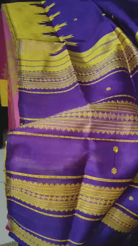 Luxury Rich Blue Berhampuri Double Pallu Silk Saree with Blouse