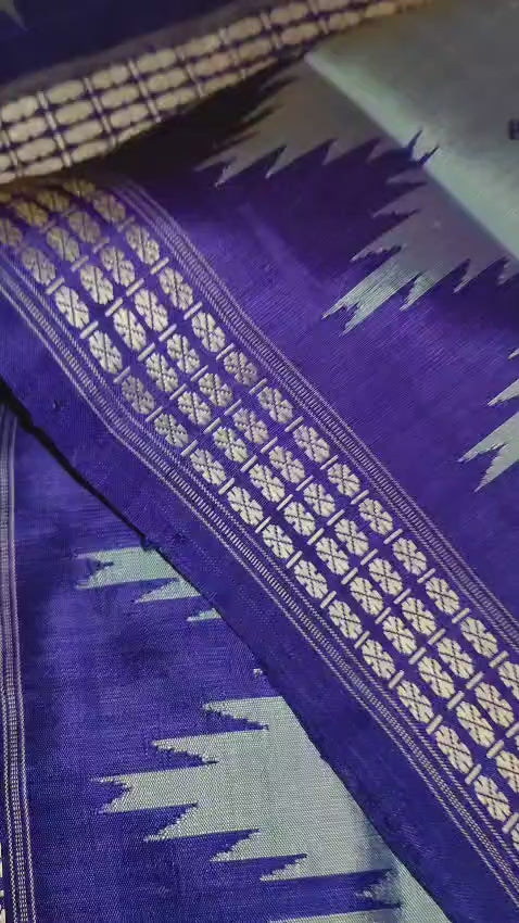 Super Gorgeous & Authentic Berhampuri Double Pallu Silk Saree with Heavy Thread Work Pallu and Contrast Blouse
