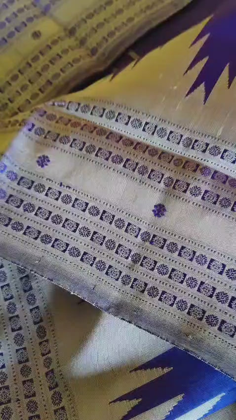 Authentic Odisha Handloom Blue Silk Saree – With Phodakumbha Border & White-Color Handwoven Thread Work