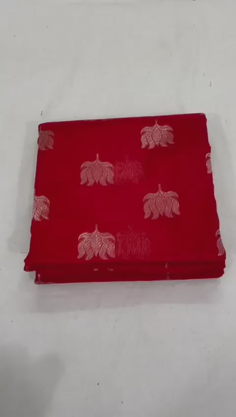 Chanderi Handloom Pattu Soft Silk Lotus Motif Resham Border Saree
