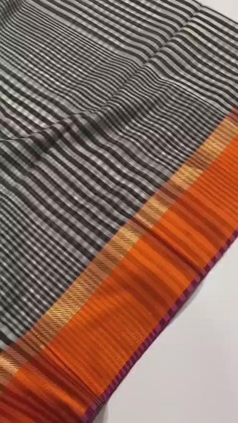 Maheshwari Handloom Resham Ganga Jamuna Border Check Saree
