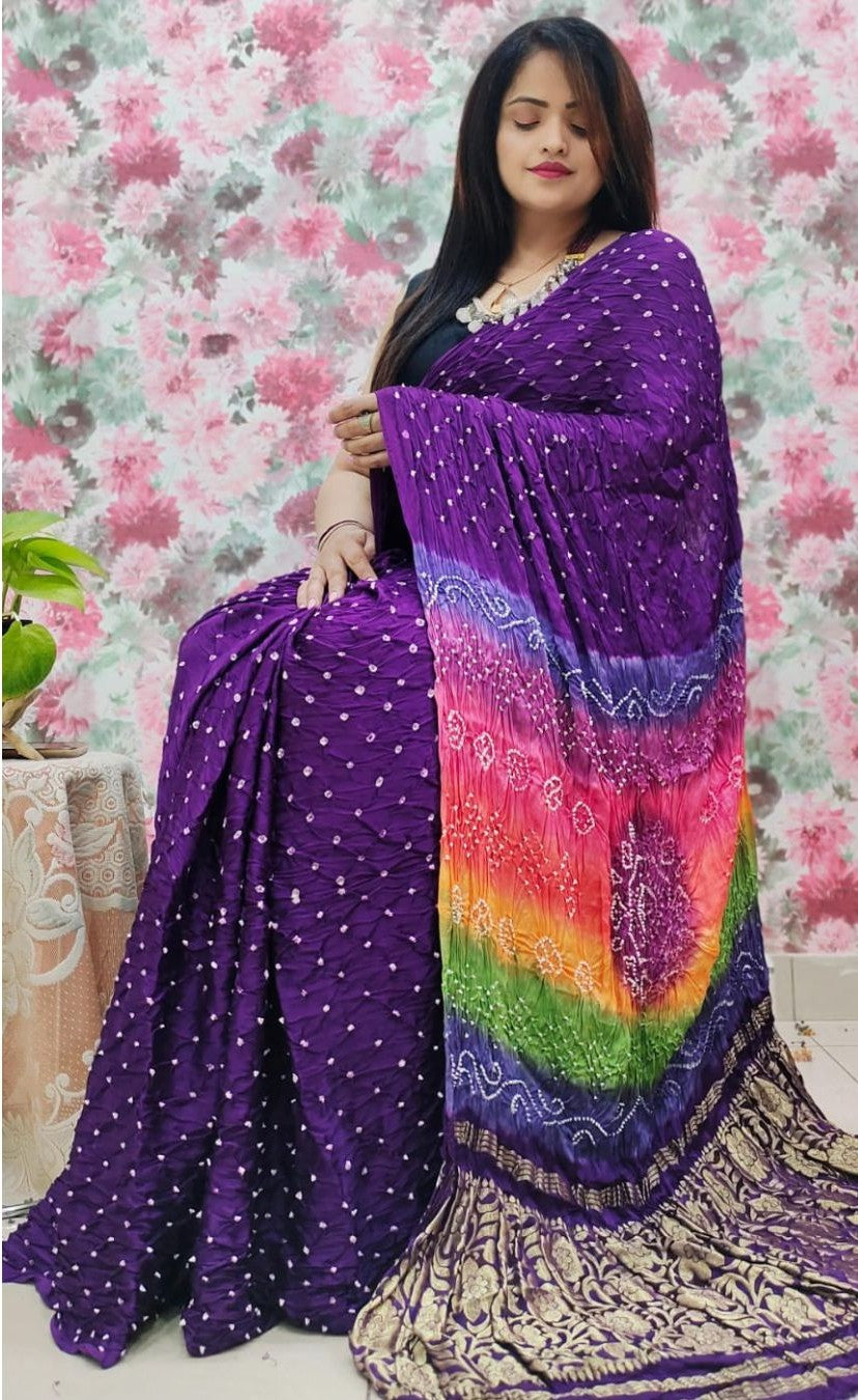 Kutchi Bandhani Work Multicolor Pallu Designer Saree