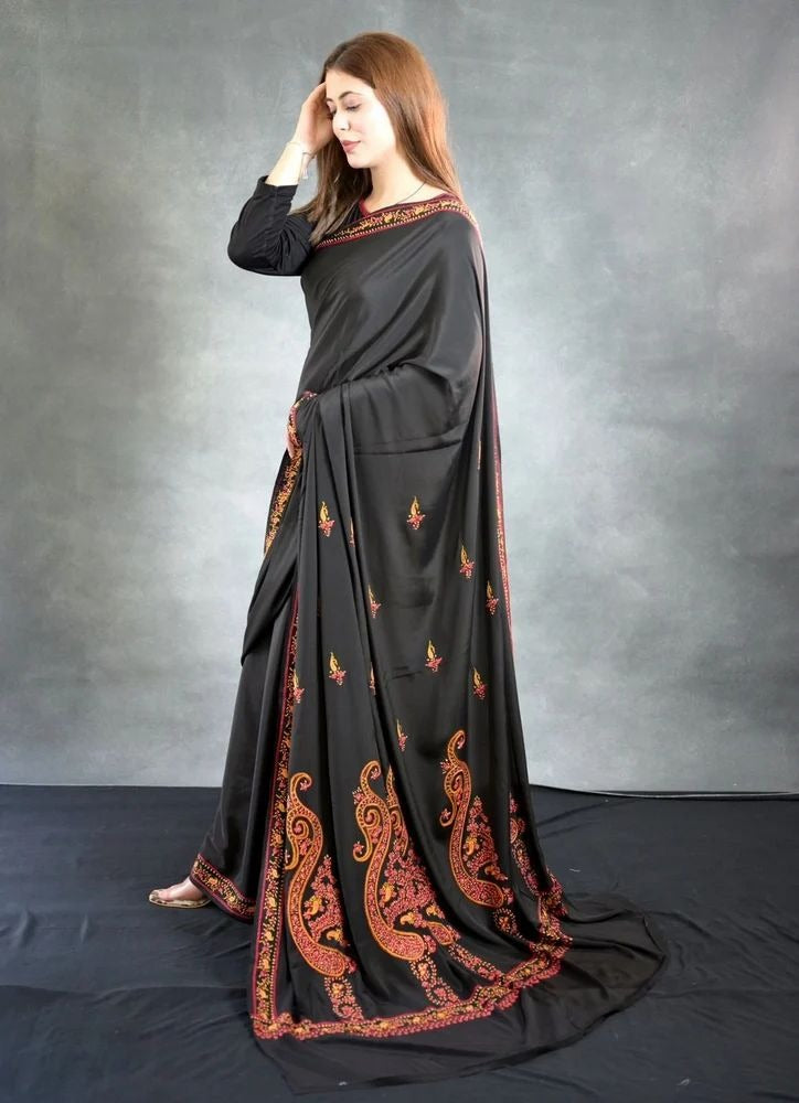 Kashmiri Hand Embroidered Sozni Work Pure Crepe Saree