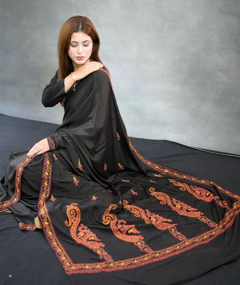Kashmiri Hand Embroidered Sozni Work Pure Crepe Saree